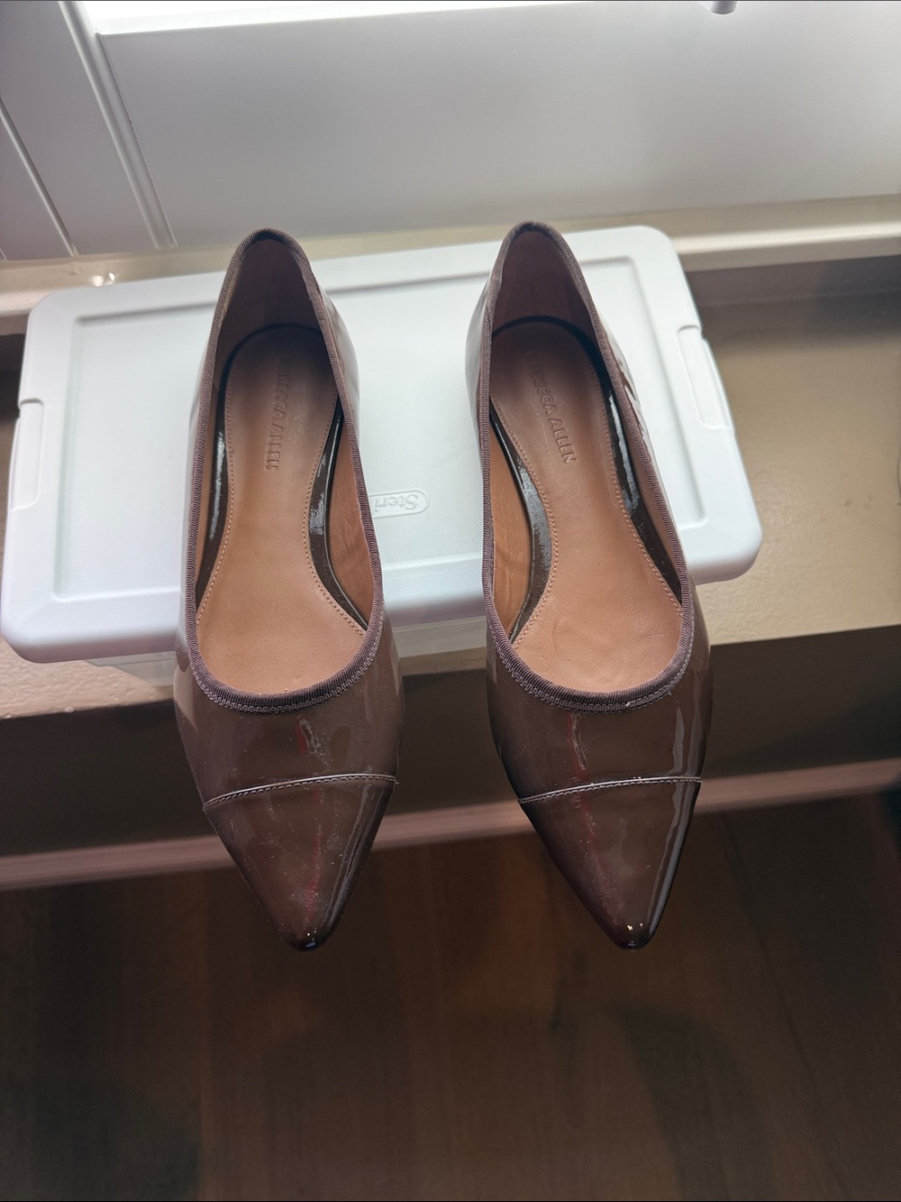 Pointed Patent Leather Flats in Brown